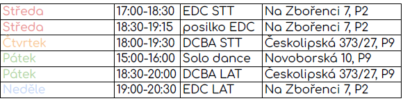 Rozvrh tanečního klubu TK DanceTime